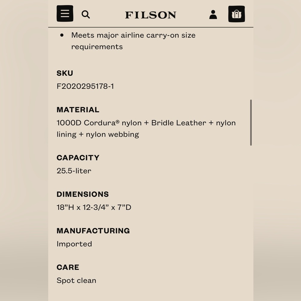 Filson Dryden Backpack Otter Green Carry On Travel Work Hike Leather Tabs - Picture 15 of 15